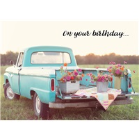 Blue Truck with Flowers