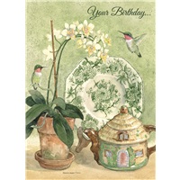 Hummingbird and Antique Plate