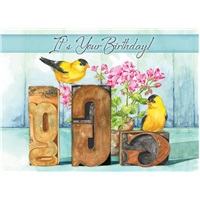 Goldfinches by Geraniums