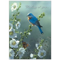 Bluebird & Hollyhocks